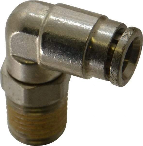 Norgren - 1/4 NPTF, Nickel Plated Brass Push-to-Connect Tube Male Swivel Elbow - 260 Max psi, Tube to Male NPT Connection - Eagle Tool & Supply