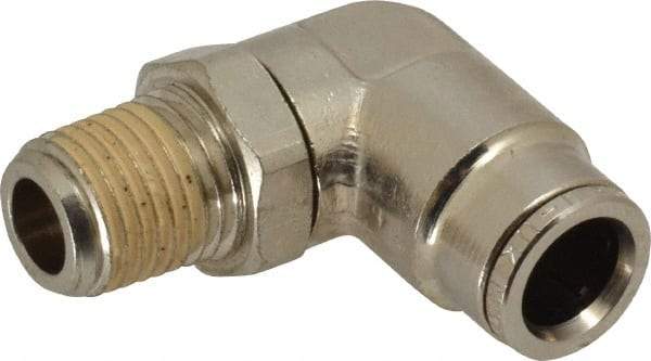 Norgren - 1/4 NPTF, Nickel Plated Brass Push-to-Connect Tube Male Swivel Elbow - 260 Max psi, Tube to Male NPT Connection - Eagle Tool & Supply