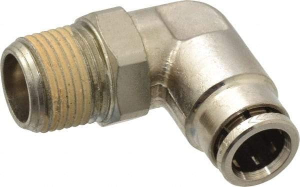Norgren - 3/8 NPTF, Nickel Plated Brass Push-to-Connect Tube Male Swivel Elbow - 260 Max psi, Tube to Male NPT Connection - Eagle Tool & Supply
