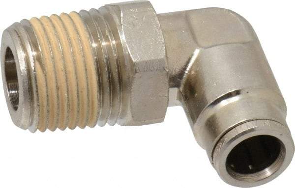 Norgren - 1/2 NPTF, Nickel Plated Brass Push-to-Connect Tube Male Swivel Elbow - 260 Max psi, Tube to Male NPT Connection - Eagle Tool & Supply