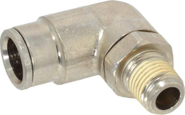 Norgren - 1/4 NPTF, Nickel Plated Brass Push-to-Connect Tube Male Swivel Elbow - 260 Max psi, Tube to Male NPT Connection - Eagle Tool & Supply