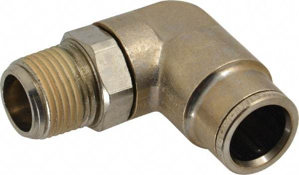 Norgren - 3/8 NPTF, Nickel Plated Brass Push-to-Connect Tube Male Swivel Elbow - 260 Max psi, Tube to Male NPT Connection - Eagle Tool & Supply