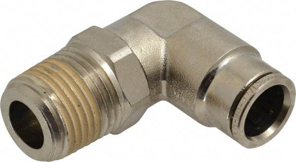 Norgren - 1/2 NPTF, Nickel Plated Brass Push-to-Connect Tube Male Swivel Elbow - 260 Max psi, Tube to Male NPT Connection - Eagle Tool & Supply
