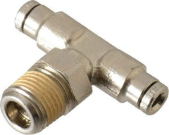 Norgren - 1/8 NPTF, Nickel Plated Brass Push-to-Connect Tube Male Swivel Branch Tee - 260 Max psi, Tube to Male NPT Connection - Eagle Tool & Supply