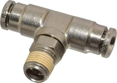 Norgren - 1/8 NPTF, Nickel Plated Brass Push-to-Connect Tube Male Swivel Branch Tee - 260 Max psi, Tube to Male NPT Connection - Eagle Tool & Supply