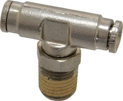 Norgren - 1/4 NPTF, Nickel Plated Brass Push-to-Connect Tube Male Swivel Branch Tee - 260 Max psi, Tube to Male NPT Connection - Eagle Tool & Supply