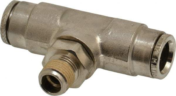 Norgren - 1/8 NPTF, Nickel Plated Brass Push-to-Connect Tube Male Swivel Branch Tee - 260 Max psi, Tube to Male NPT Connection - Eagle Tool & Supply