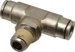 Norgren - 1/4 NPTF, Nickel Plated Brass Push-to-Connect Tube Male Swivel Branch Tee - 260 Max psi, Tube to Male NPT Connection - Eagle Tool & Supply
