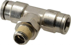 Norgren - 1/8 NPTF, Nickel Plated Brass Push-to-Connect Tube Male Swivel Branch Tee - 260 Max psi, Tube to Male NPT Connection - Eagle Tool & Supply