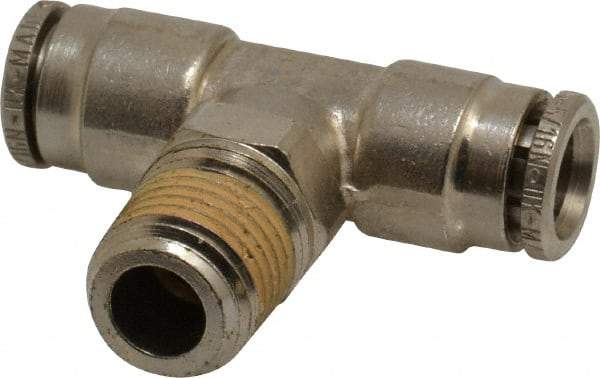 Norgren - 1/4 NPTF, Nickel Plated Brass Push-to-Connect Tube Male Swivel Branch Tee - 260 Max psi, Tube to Male NPT Connection - Eagle Tool & Supply