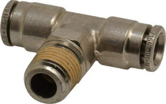 Norgren - 1/4 NPTF, Nickel Plated Brass Push-to-Connect Tube Male Swivel Branch Tee - 260 Max psi, Tube to Male NPT Connection - Eagle Tool & Supply