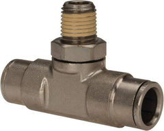 Norgren - 1/4 NPTF, Nickel Plated Brass Push-to-Connect Tube Male Swivel Branch Tee - 260 Max psi, Tube to Male NPT Connection - Eagle Tool & Supply