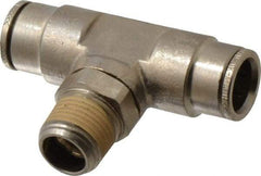 Norgren - 3/8 NPTF, Nickel Plated Brass Push-to-Connect Tube Male Swivel Branch Tee - 260 Max psi, Tube to Male NPT Connection - Eagle Tool & Supply