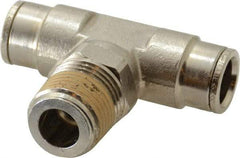 Norgren - 1/2 NPTF, Nickel Plated Brass Push-to-Connect Tube Male Swivel Branch Tee - 260 Max psi, Tube to Male NPT Connection - Eagle Tool & Supply