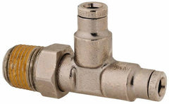 Norgren - 1/8 NPTF, Nickel Plated Brass Push-to-Connect Tube Male Swivel Run Tee - 260 Max psi, Tube to Male NPT Connection - Eagle Tool & Supply