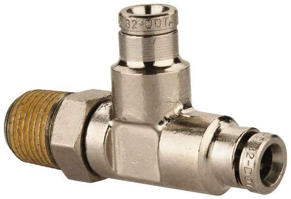 Norgren - 1/8 NPTF, Nickel Plated Brass Push-to-Connect Tube Male Swivel Run Tee - 260 Max psi, Tube to Male NPT Connection - Eagle Tool & Supply