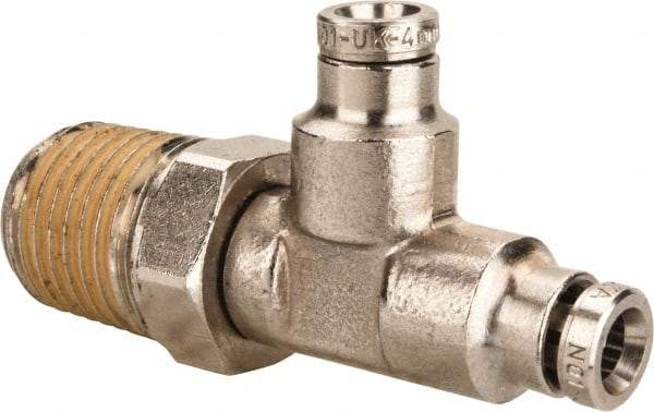Norgren - 1/4 NPTF, Nickel Plated Brass Push-to-Connect Tube Male Swivel Run Tee - 260 Max psi, Tube to Male NPT Connection - Eagle Tool & Supply