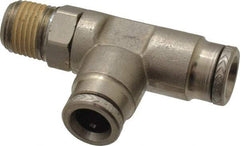 Norgren - 1/8 NPTF, Nickel Plated Brass Push-to-Connect Tube Male Swivel Run Tee - 260 Max psi, Tube to Male NPT Connection - Eagle Tool & Supply