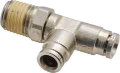 Norgren - 1/4 NPTF, Nickel Plated Brass Push-to-Connect Tube Male Swivel Run Tee - 260 Max psi, Tube to Male NPT Connection - Eagle Tool & Supply