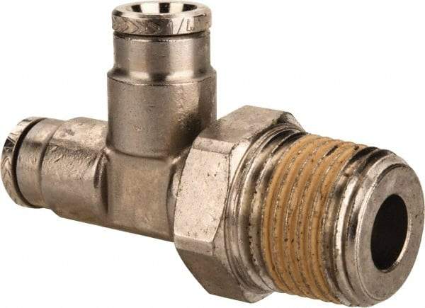 Norgren - 3/8 NPTF, Nickel Plated Brass Push-to-Connect Tube Male Swivel Run Tee - 260 Max psi, Tube to Male NPT Connection - Eagle Tool & Supply