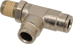 Norgren - 1/4 NPTF, Nickel Plated Brass Push-to-Connect Tube Male Swivel Run Tee - 260 Max psi, Tube to Male NPT Connection - Eagle Tool & Supply