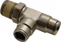 Norgren - 3/8 NPTF, Nickel Plated Brass Push-to-Connect Tube Male Swivel Run Tee - 260 Max psi, Tube to Male NPT Connection - Eagle Tool & Supply