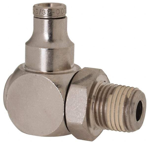 Norgren - 1/8 NPTF, Nickel Plated Brass Push-to-Connect Tube Banjo Elbow - 260 Max psi, Tube to Male Connection - Eagle Tool & Supply