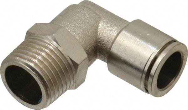 Norgren - 1/4 NPTF, Nickel Plated Brass Push-to-Connect Tube Banjo Elbow - 260 Max psi, Tube to Male Connection - Eagle Tool & Supply