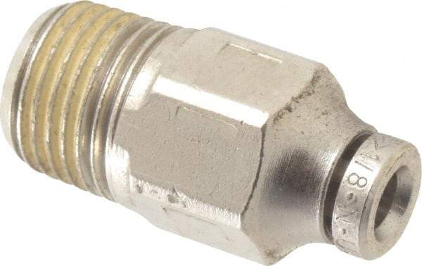 Norgren - 1/8" Outside Diam, 1/8 BSPT, Nickel Plated Brass Push-to-Connect Tube Male Connector - 260 Max psi, Tube to Male Connection - Eagle Tool & Supply