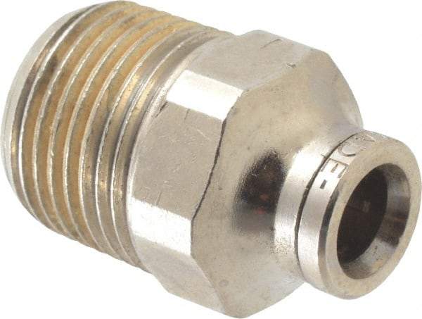 Norgren - 1/4" Outside Diam, 3/8 BSPT, Nickel Plated Brass Push-to-Connect Tube Male Connector - 260 Max psi, Tube to Male Connection - Eagle Tool & Supply