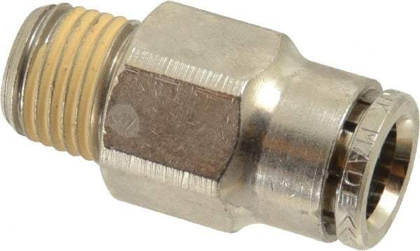 Norgren - 3/8" Outside Diam, 1/4 BSPT, Nickel Plated Brass Push-to-Connect Tube Male Connector - 260 Max psi, Tube to Male Connection - Eagle Tool & Supply