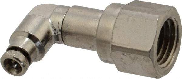 Norgren - 5/32" Outside Diam, 1/4 NPTF, Nickel Plated Brass Push-to-Connect Tube Female Swivel Elbow - 260 Max psi, Tube to Female NPT Connection - Eagle Tool & Supply