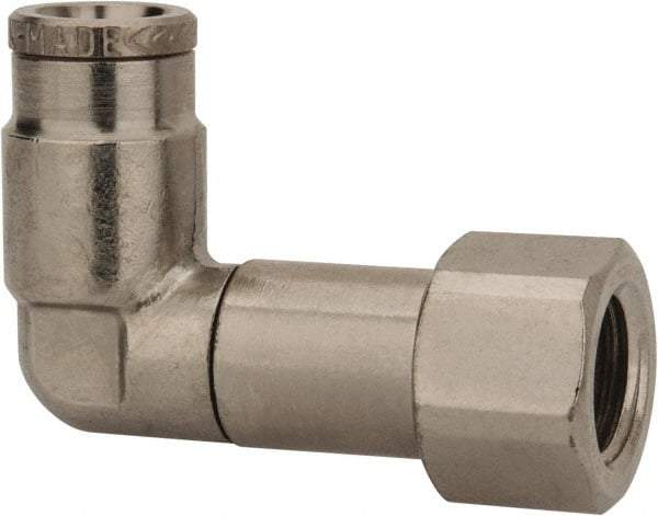 Norgren - 1/4" Outside Diam, 1/8 NPTF, Nickel Plated Brass Push-to-Connect Tube Female Swivel Elbow - 260 Max psi, Tube to Female NPT Connection - Eagle Tool & Supply