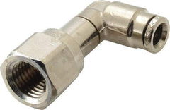 Norgren - 1/4" Outside Diam, 1/4 NPTF, Nickel Plated Brass Push-to-Connect Tube Female Swivel Elbow - 260 Max psi, Tube to Female NPT Connection - Eagle Tool & Supply