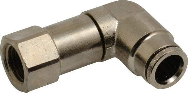 Norgren - 3/8" Outside Diam, 1/4 NPTF, Nickel Plated Brass Push-to-Connect Tube Female Swivel Elbow - 260 Max psi, Tube to Female NPT Connection - Eagle Tool & Supply