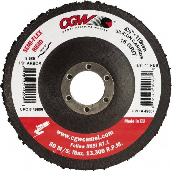 Camel Grinding Wheels - 7" Diam 7/8" Hole 16 Grit Fiber Disc - Coarse Grade, Silicon Carbide, 8,600 Max RPM - Eagle Tool & Supply