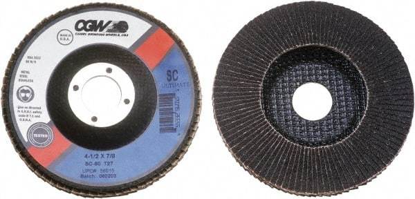 Camel Grinding Wheels - 40 Grit, 4" Disc Diam, 5/8" Center Hole, Type 27 Silicon Carbide Flap Disc - 15,300 Max RPM, Polyester Backing, Arbor Attaching System, Coated - Eagle Tool & Supply