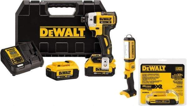 DeWALT - 20 Volt, 1/4" Drive, 20, 125, 152 Ft/Lb Torque, Cordless Impact Driver - 1000, 2800, 3250 RPM, 3 Lithium-Ion Batteries Included - Eagle Tool & Supply