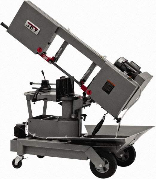 Jet - 8 x 9" Max Capacity, Manual Step Pulley Horizontal Bandsaw - 64, 132 & 247 SFPM Blade Speed, 115/230 Volts, 90°, 1 hp, 1 Phase - Eagle Tool & Supply