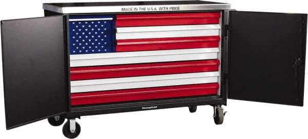 Strong Hold - 3,200 Lb Capacity, 8 Drawer, 2 Door Tool Cart - 60" Wide x 24" Deep x 50" High, Steel, Black/Red/White/Blue - Eagle Tool & Supply