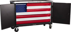 Strong Hold - 3,200 Lb Capacity, 8 Drawer, 2 Door Tool Cart - 60" Wide x 24" Deep x 50" High, Steel, Black/Red/White/Blue - Eagle Tool & Supply