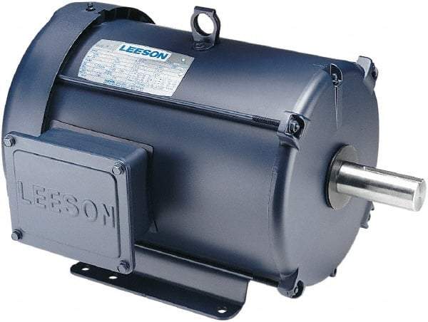 Leeson - 3 Max hp, 1,800 Max RPM, Premium Efficient Electric AC DC Motor - 230/460 V Input, Three Phase, 182T Frame, Rigid Base Mount, TEFC Enclosure - Eagle Tool & Supply