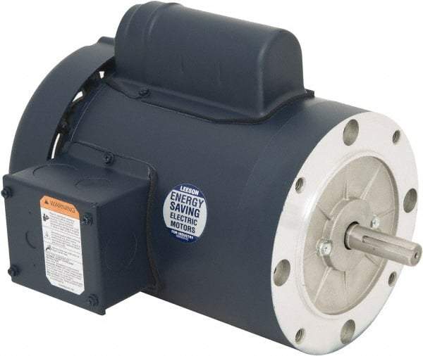 Leeson - 1-1/2 Max hp, 3,600 Max RPM, Capacitor Start Electric AC DC Motor - 115/230 V Input, Single Phase, 56C Frame, 5/8" Shaft Diam, C-Face Mount, TEFC Enclosure - Eagle Tool & Supply