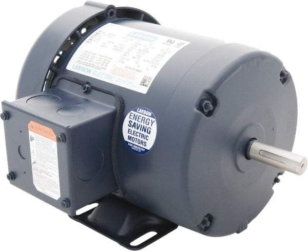 Leeson - 1-1/2 Max hp, 1,800 Max RPM, Premium Efficient Electric AC DC Motor - 230/460 V Input, Three Phase, 56 Frame, 5/8" Shaft Diam, Rigid Base Mount, TEFC Enclosure - Eagle Tool & Supply