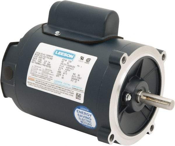 Leeson - 1/3 Max hp, 1,800 Max RPM, Capacitor Start Electric AC DC Motor - 115/230 V Input, Single Phase, S56C Frame, C-Face Mount, TENV Enclosure - Eagle Tool & Supply