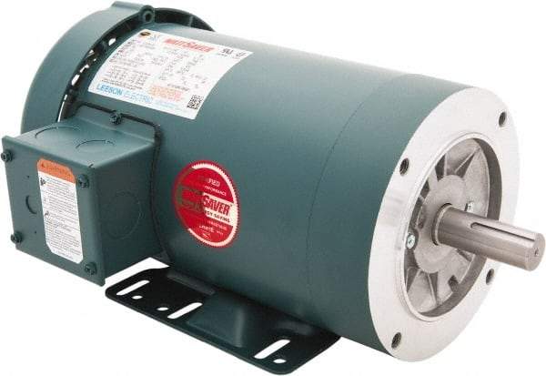 Leeson - 3 Max hp, 3,600 Max RPM, Premium Efficient Electric AC DC Motor - 230/460 V Input, Three Phase, 145TC Frame, C-Face with Base Mount, TEFC Enclosure - Eagle Tool & Supply