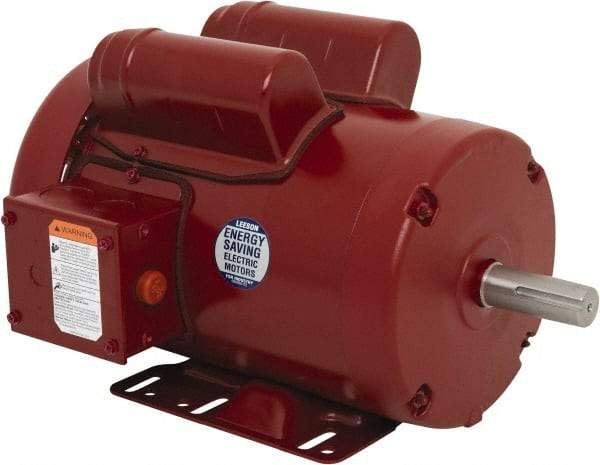 Leeson - 1-1/2 Max hp, 1,800 Max RPM, Electric AC DC Motor - 115/208-230 V Input, Single Phase, 56HZ Frame, Rigid Base Mount, TEFC Enclosure - Eagle Tool & Supply