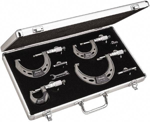 Starrett - Mechanical Outside Micrometer Sets Minimum Measurement (Inch): 0 Maximum Measurement (Inch): 4 - Eagle Tool & Supply