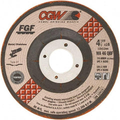 Camel Grinding Wheels - 46 Grit, 4-1/2" Wheel Diam, 1/8" Wheel Thickness, Type 27 Depressed Center Wheel - Medium Grade, Aluminum Oxide, Resinoid Bond, 13,300 Max RPM - Eagle Tool & Supply