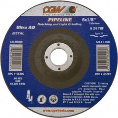Camel Grinding Wheels - 24 Grit, 5" Wheel Diam, 1/8" Wheel Thickness, Type 27 Depressed Center Wheel - Coarse Grade, Aluminum Oxide, Resinoid Bond, 12,250 Max RPM - Eagle Tool & Supply